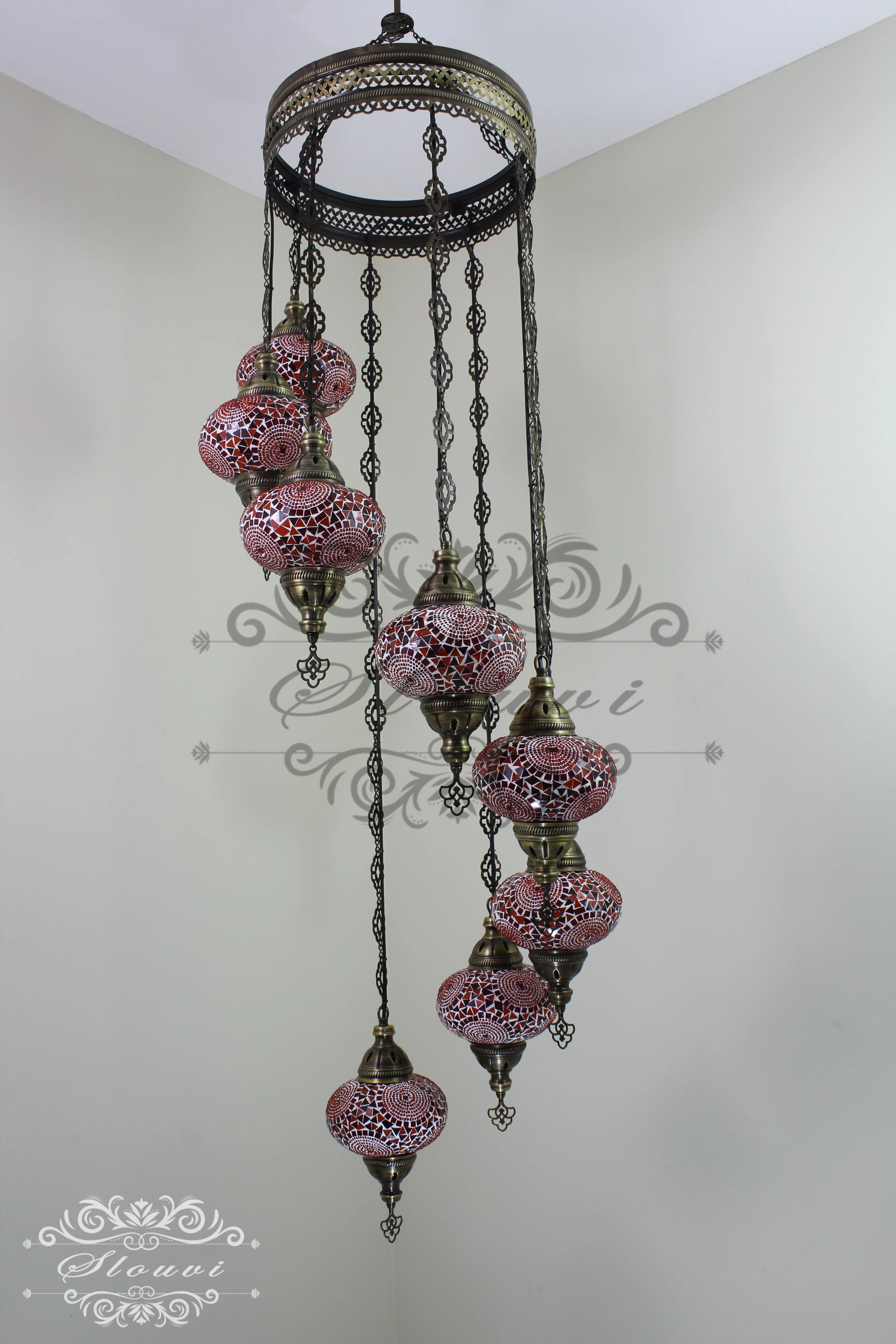 8 Ball Turkish Mosaic Chandelier - Water Drop Design with Large Globes, ID: 8HL-4 - Image 6