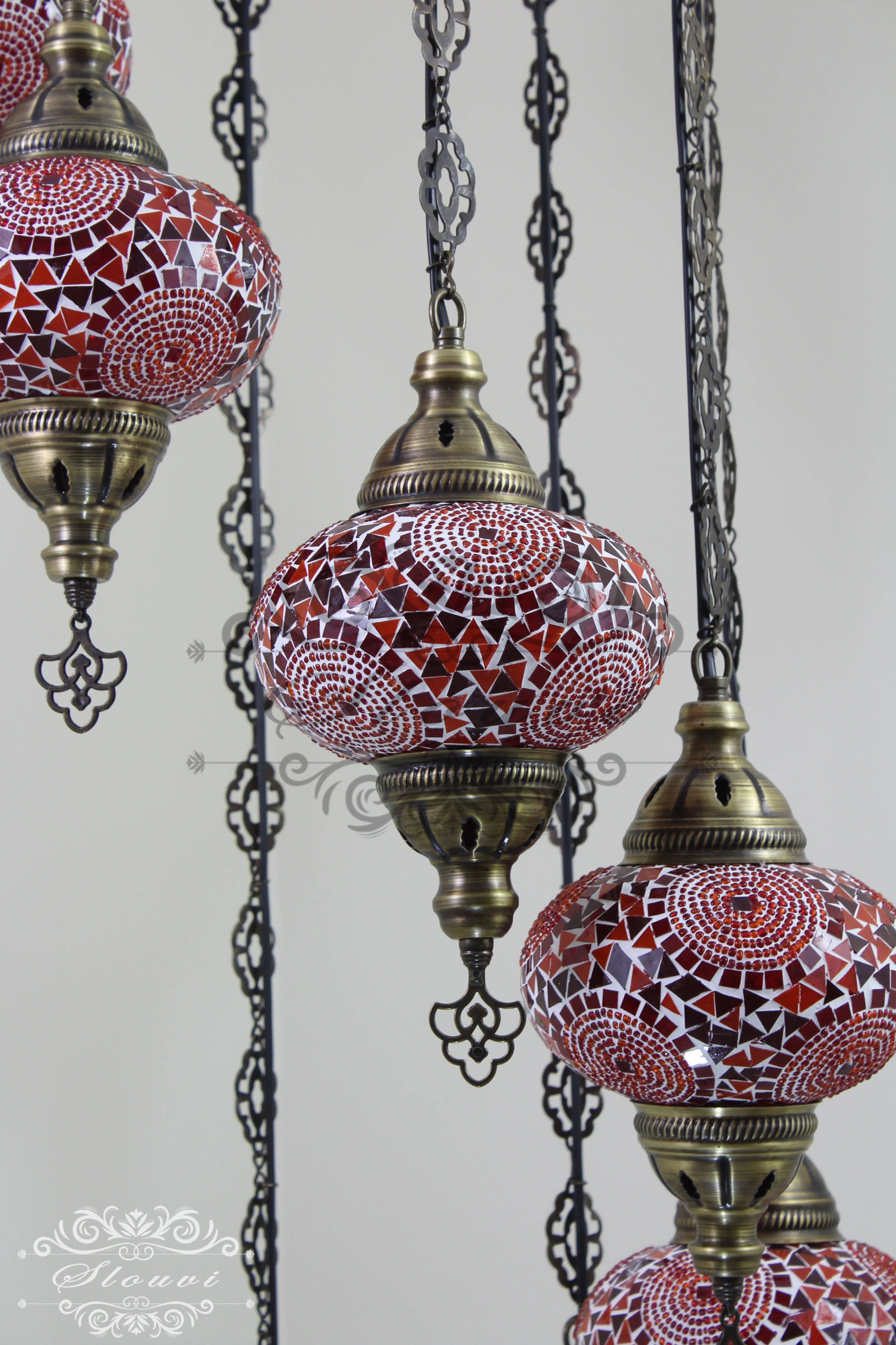8 Ball Turkish Mosaic Chandelier - Water Drop Design with Large Globes, ID: 8HL-4 - Image 7