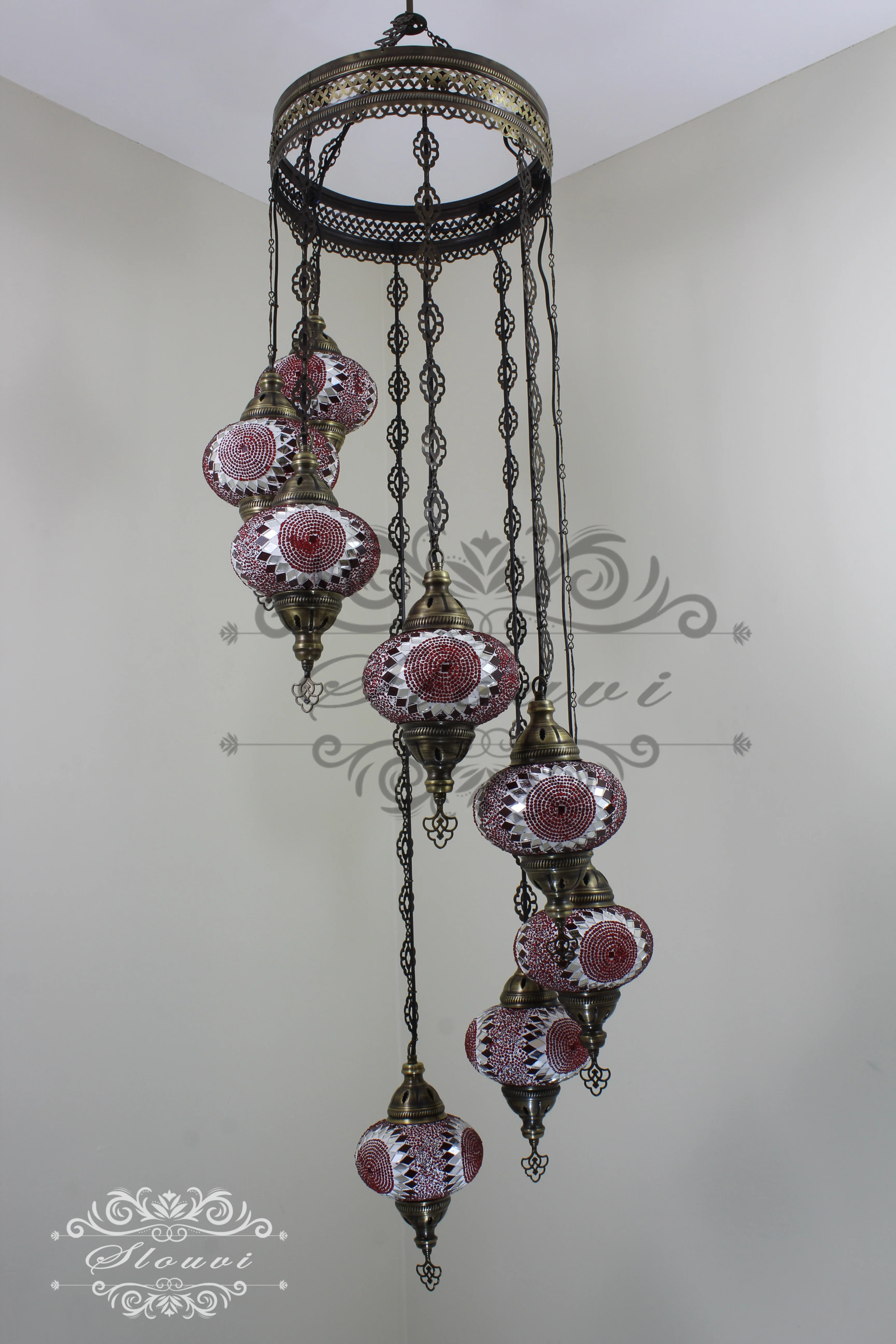 8 Ball Turkish Mosaic Chandelier - Water Drop Design with Large Globes, ID: 8HL-9 - Image 6