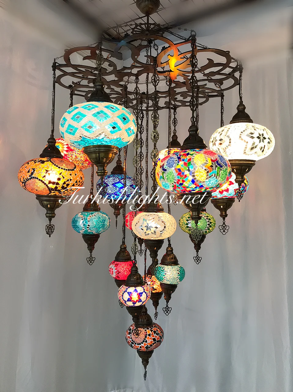 TURKISH SULTAN MOSAIC CHANDELIER 17 Globes, FREE SHIPPING , Product ID:160