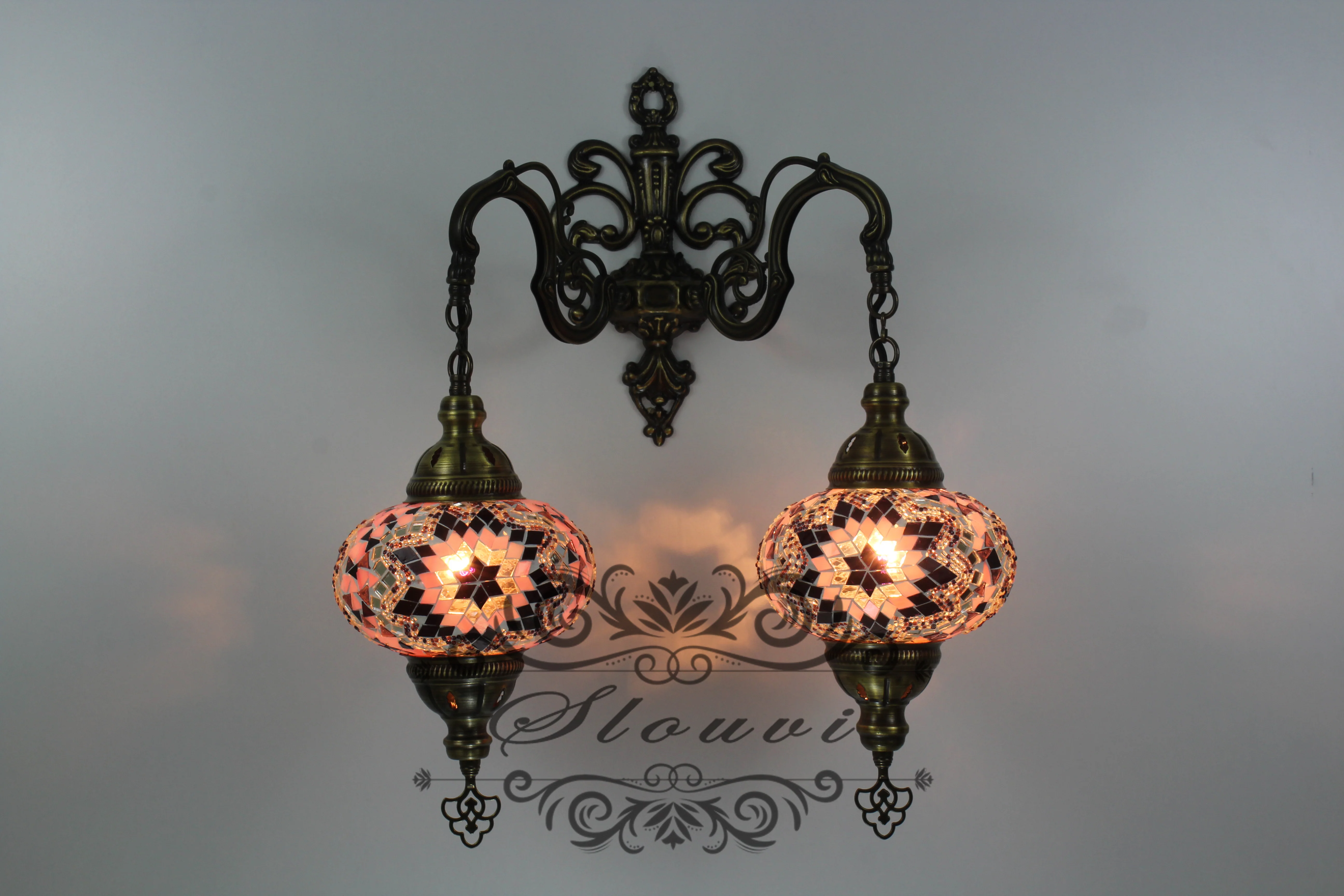 Turkish Mosaic Double Wall Sconce Large Globe Down ID: WDLD02