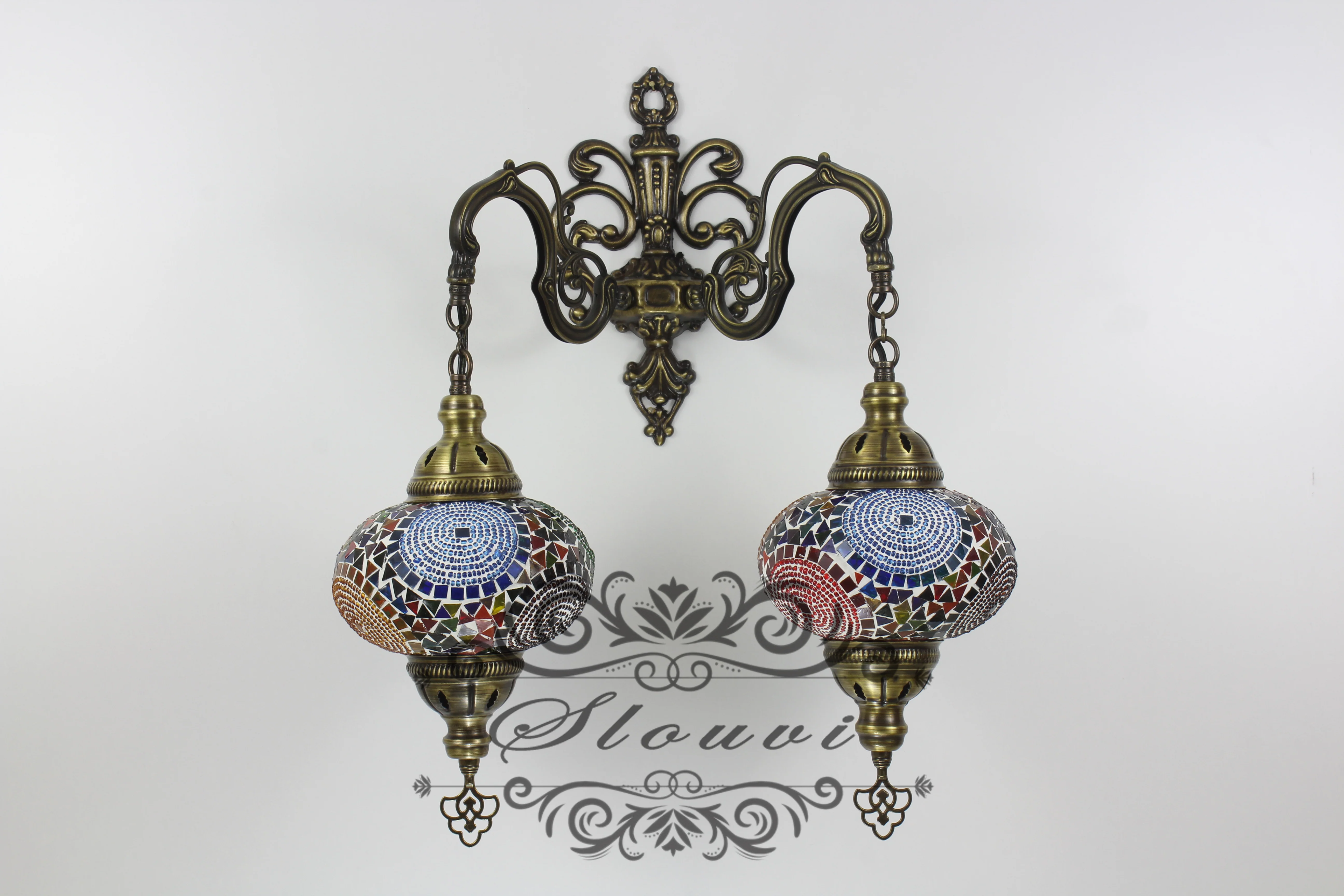 Turkish Mosaic Double Wall Sconce Large Globe Down ID: WDLD10 - Image 3