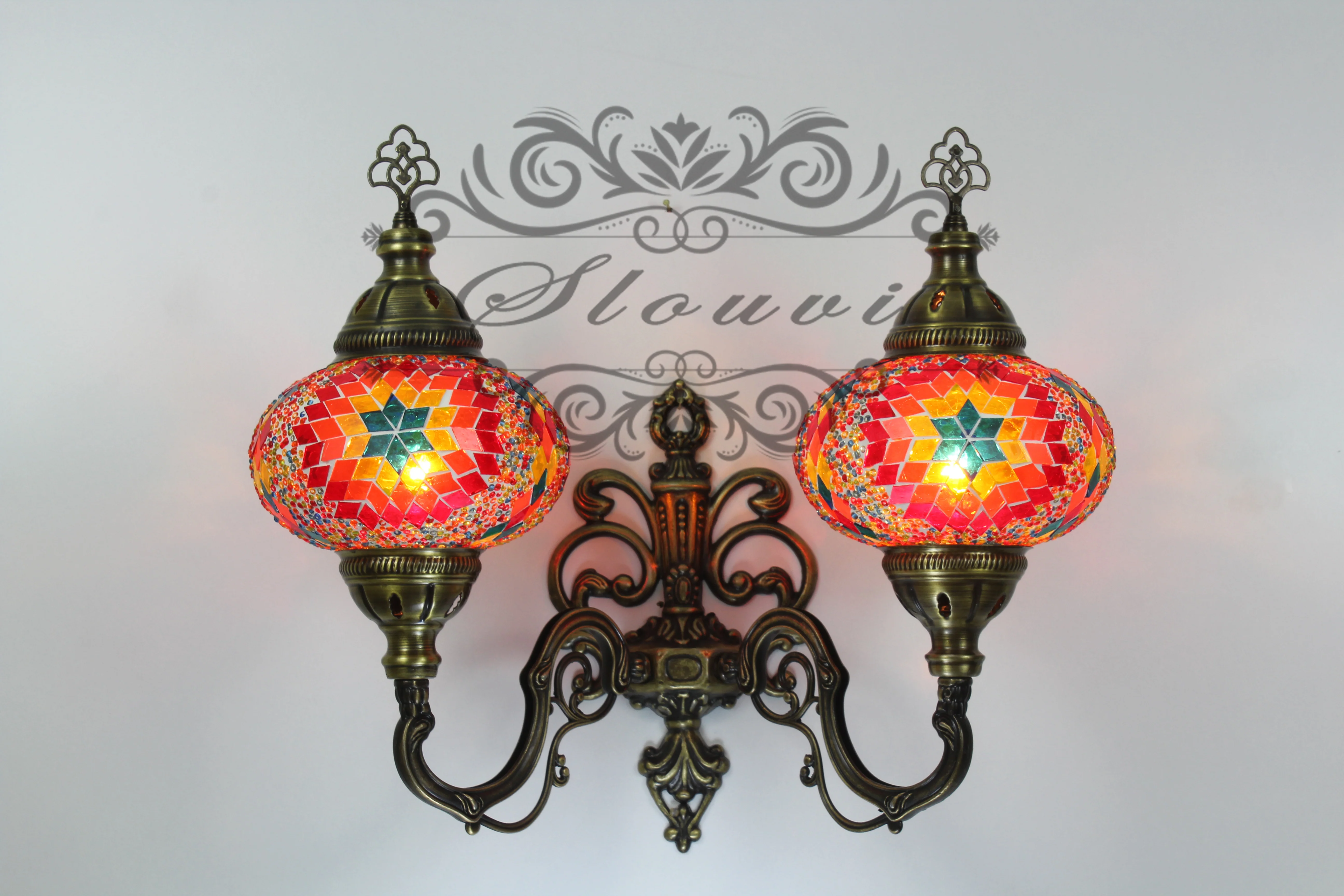 Turkish Mosaic Double Wall Sconce Large Globe Up ID: WDLU02 - Image 2