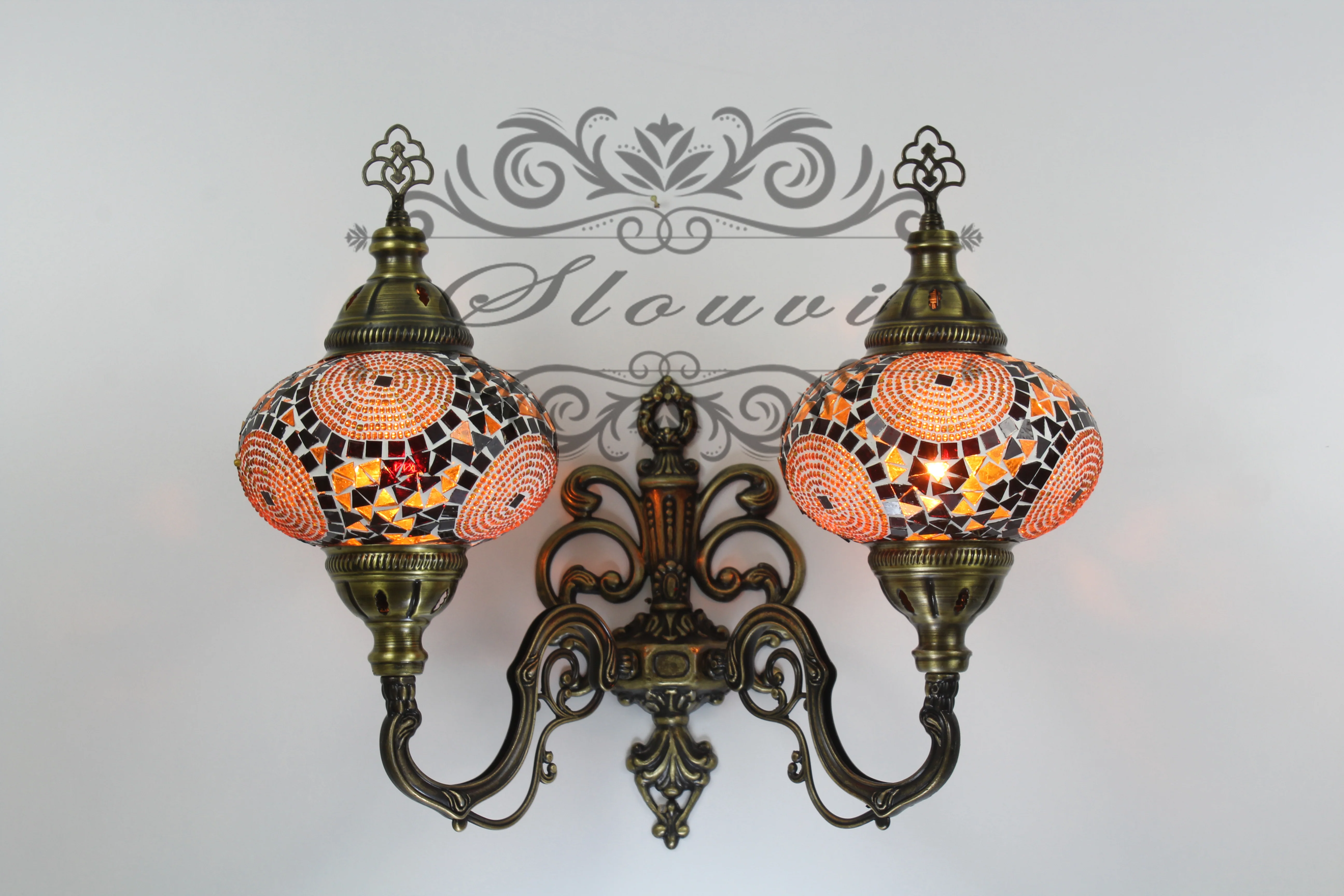 Turkish Mosaic Double Wall Sconce Large Globe Up ID: WDLU03 - Image 2