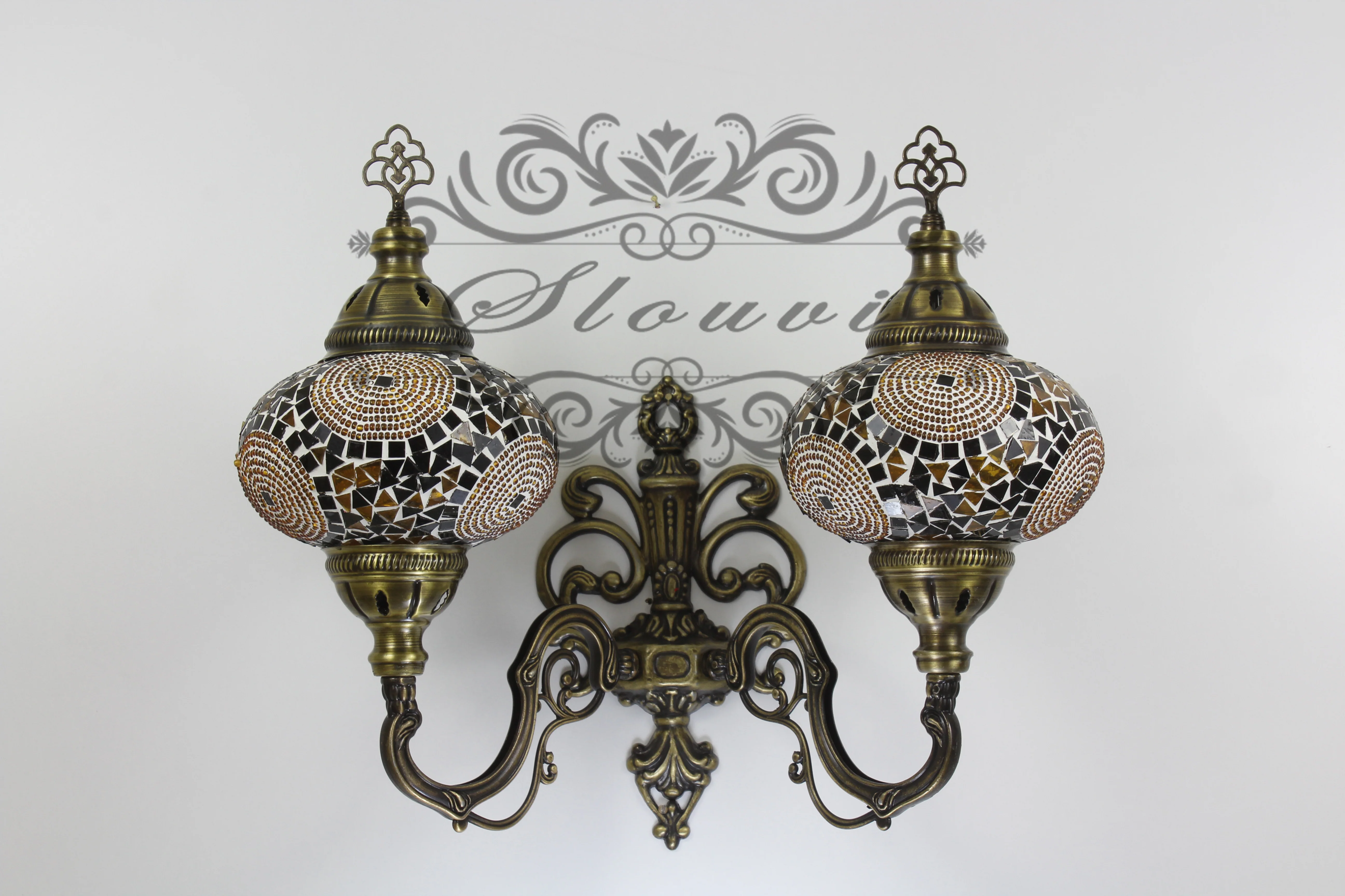 Turkish Mosaic Double Wall Sconce Large Globe Up ID: WDLU03 - Image 3