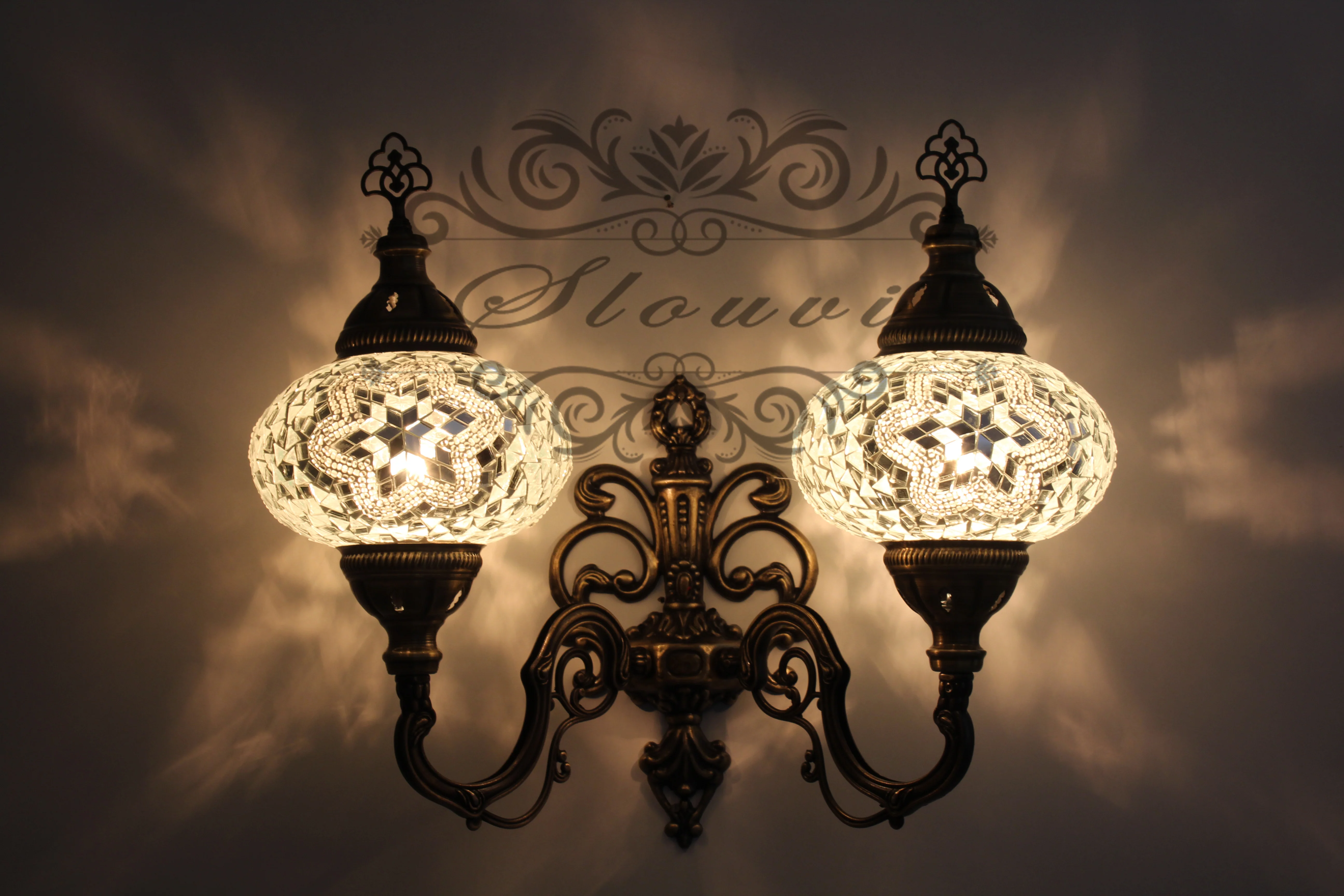 Turkish Mosaic Double Wall Sconce Large Globe Up ID: WDLU04