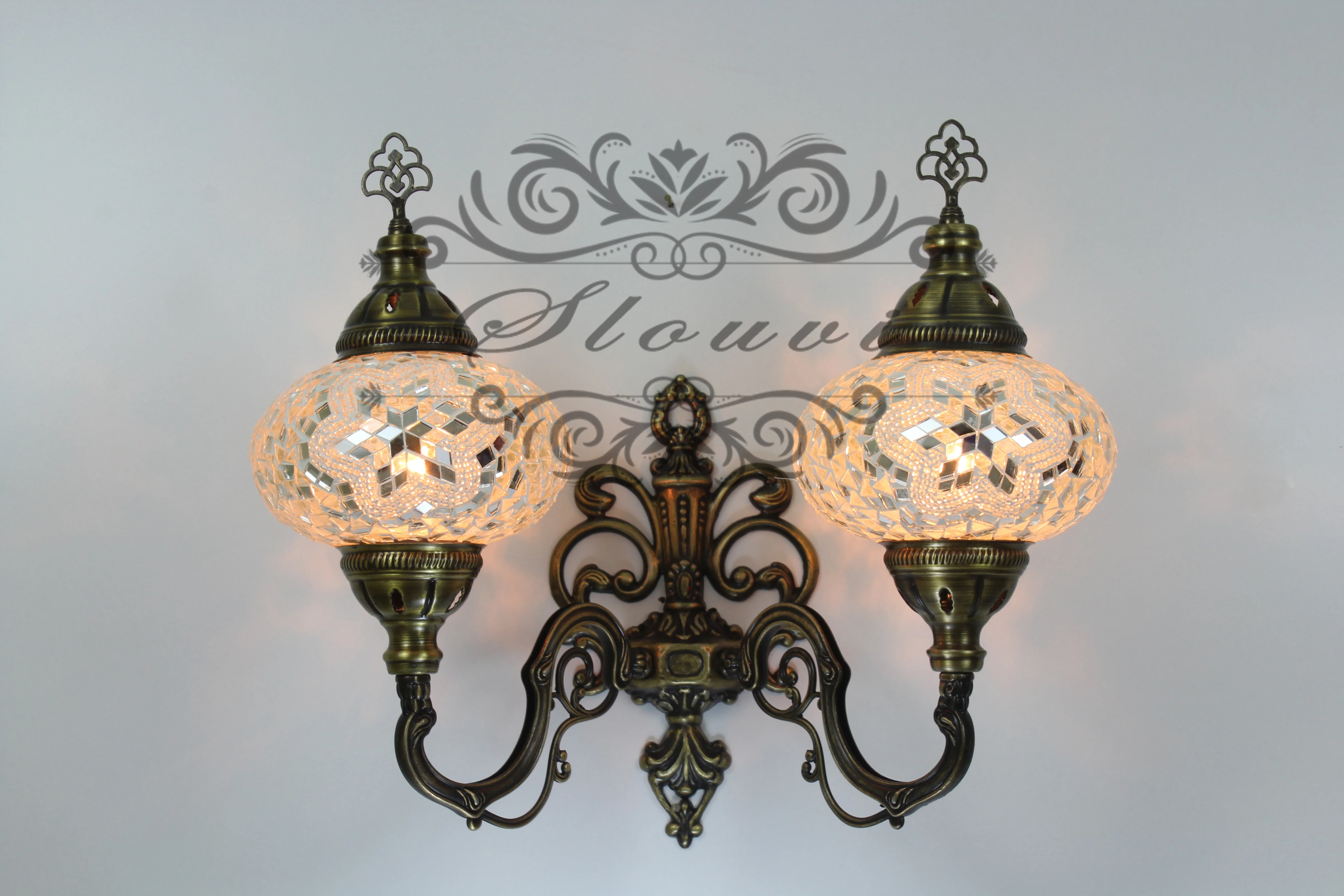 Turkish Mosaic Double Wall Sconce Large Globe Up ID: WDLU04 - Image 2