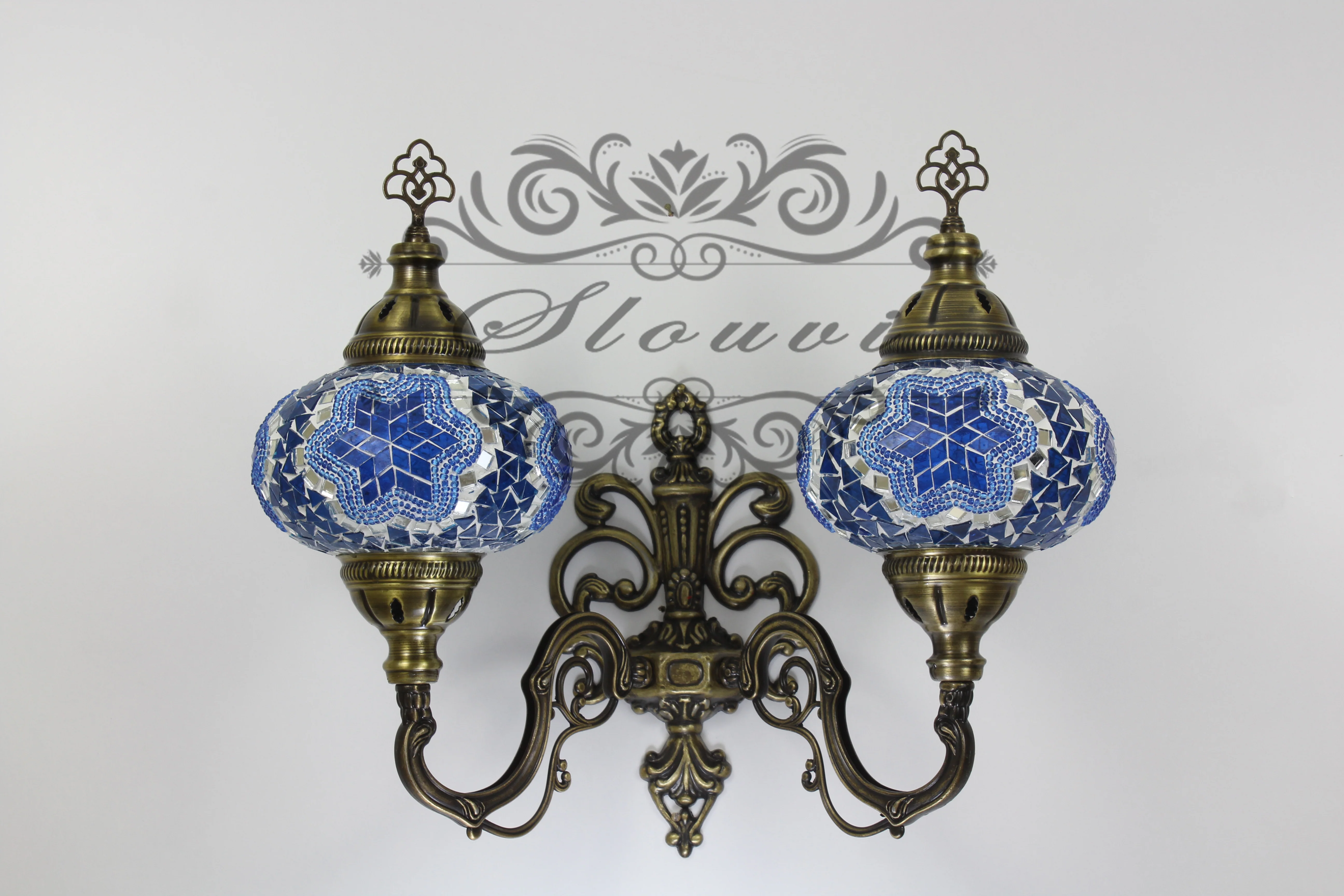 Turkish Mosaic Double Wall Sconce Large Globe Up ID: WDLU05 - Image 2