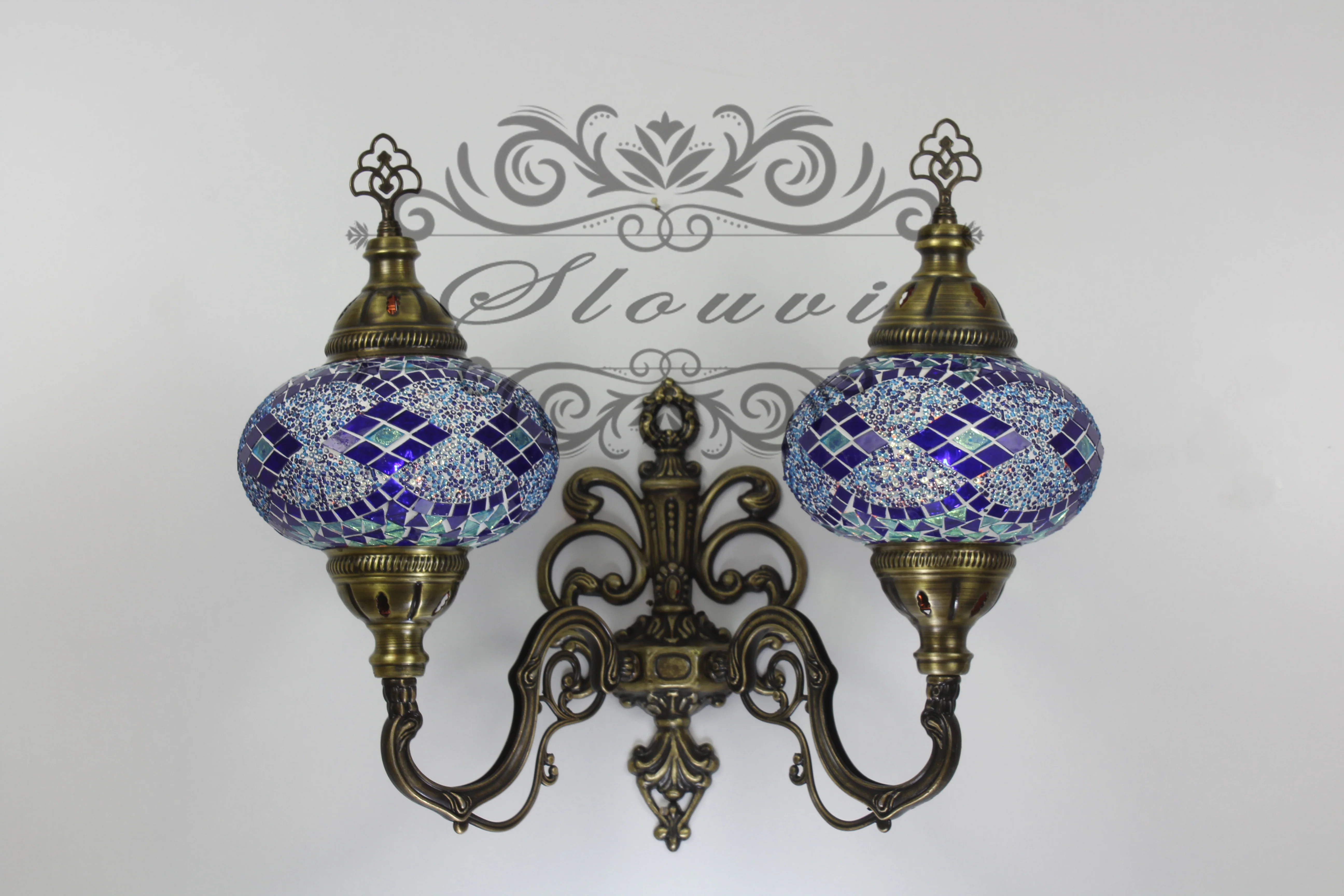 Turkish Mosaic Double Wall Sconce Large Globe Up ID: WDLU06 - Image 2
