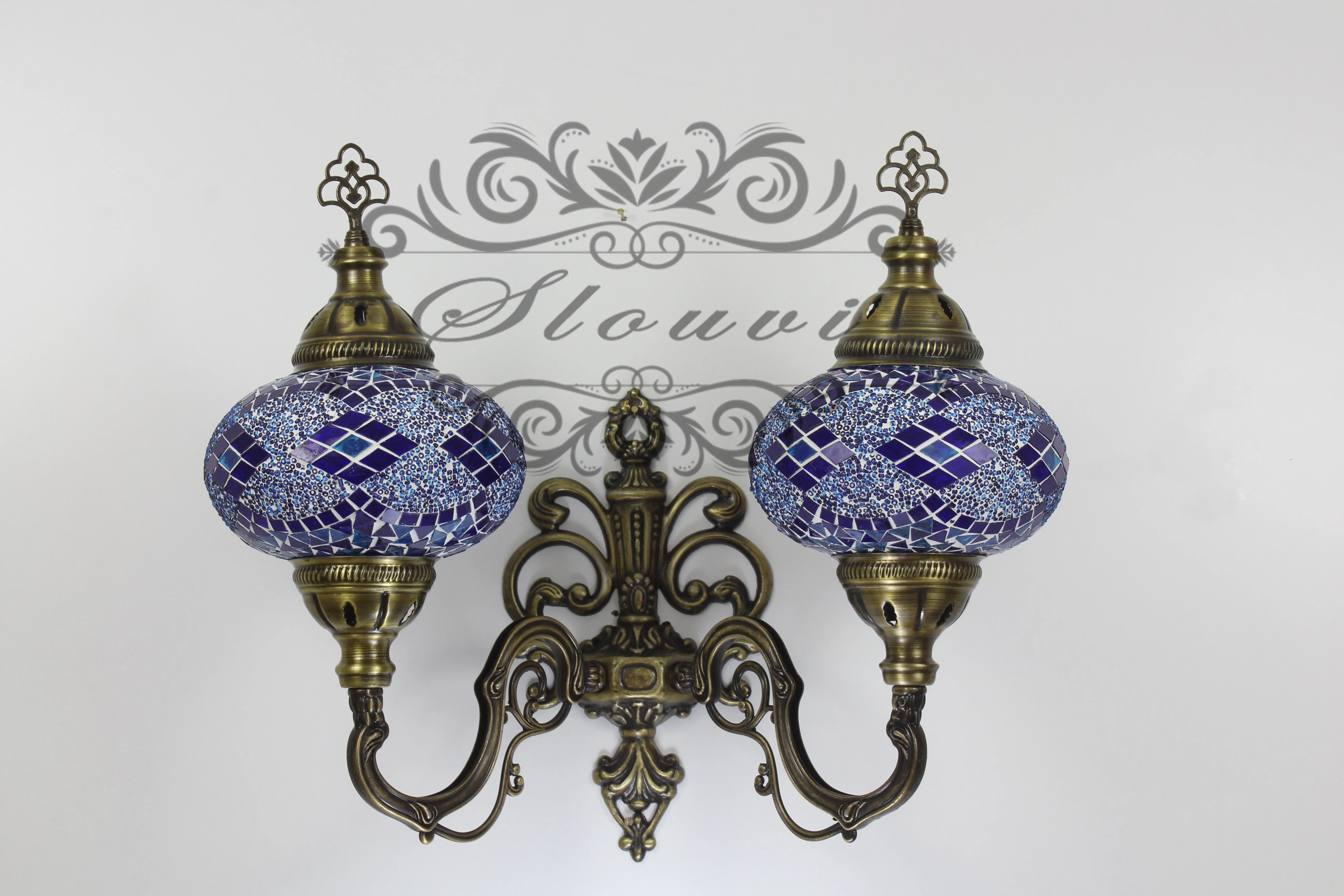 Turkish Mosaic Double Wall Sconce Large Globe Up ID: WDLU06 - Image 3