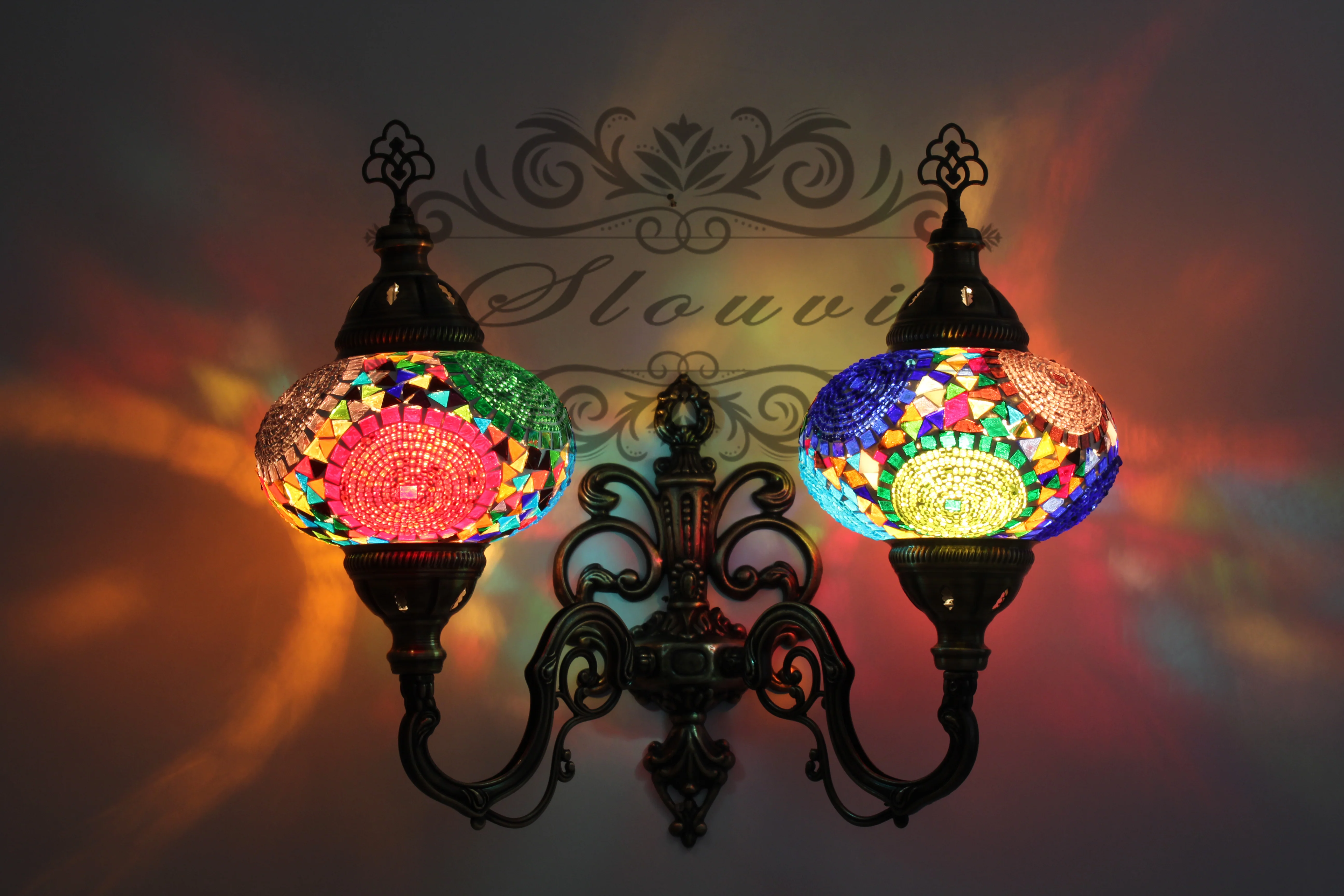 Turkish Mosaic Double Wall Sconce Large Globe Up ID: WDLU07