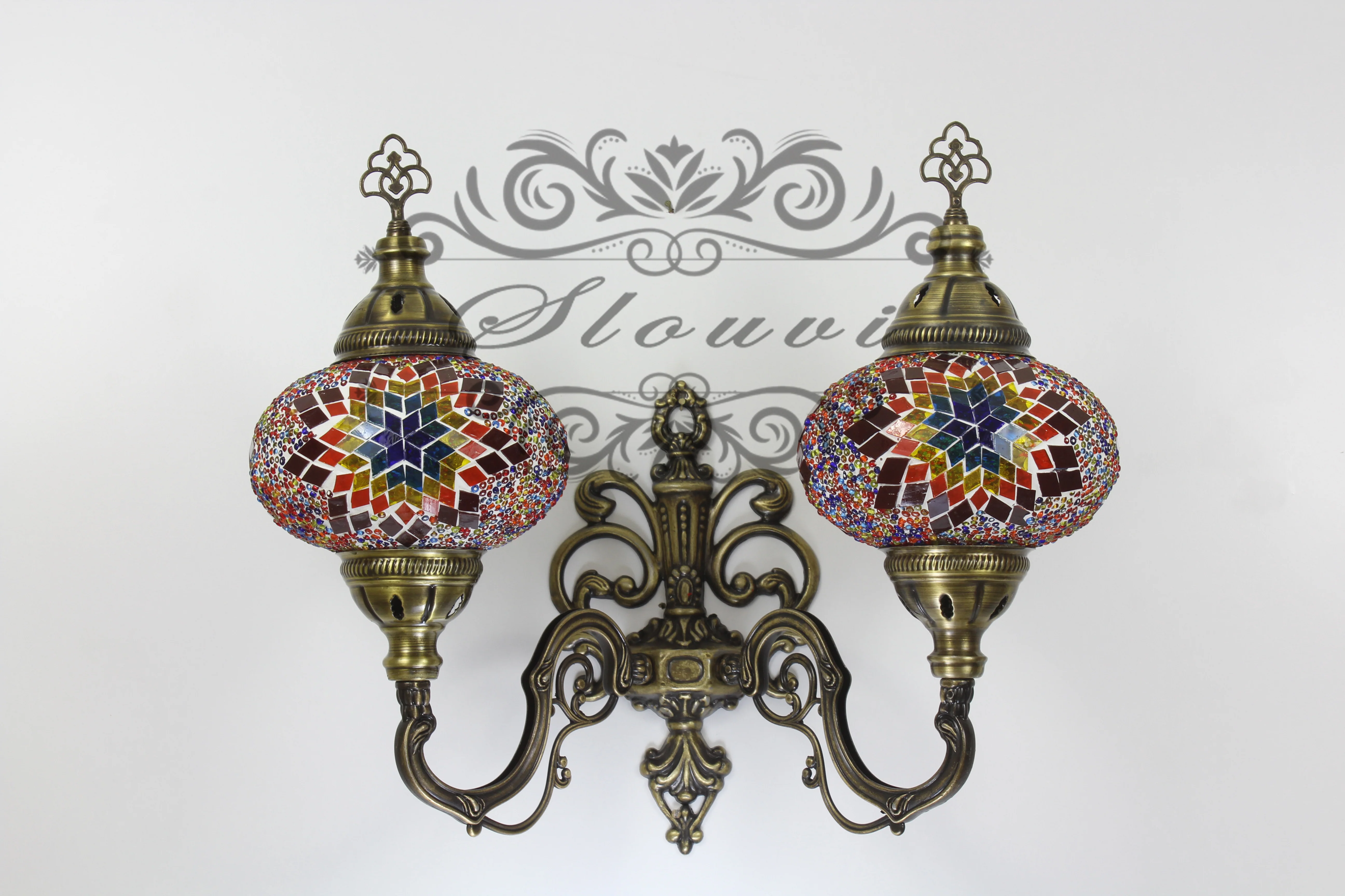 Turkish Mosaic Double Wall Sconce Large Globe Up ID: WDLU08 - Image 3