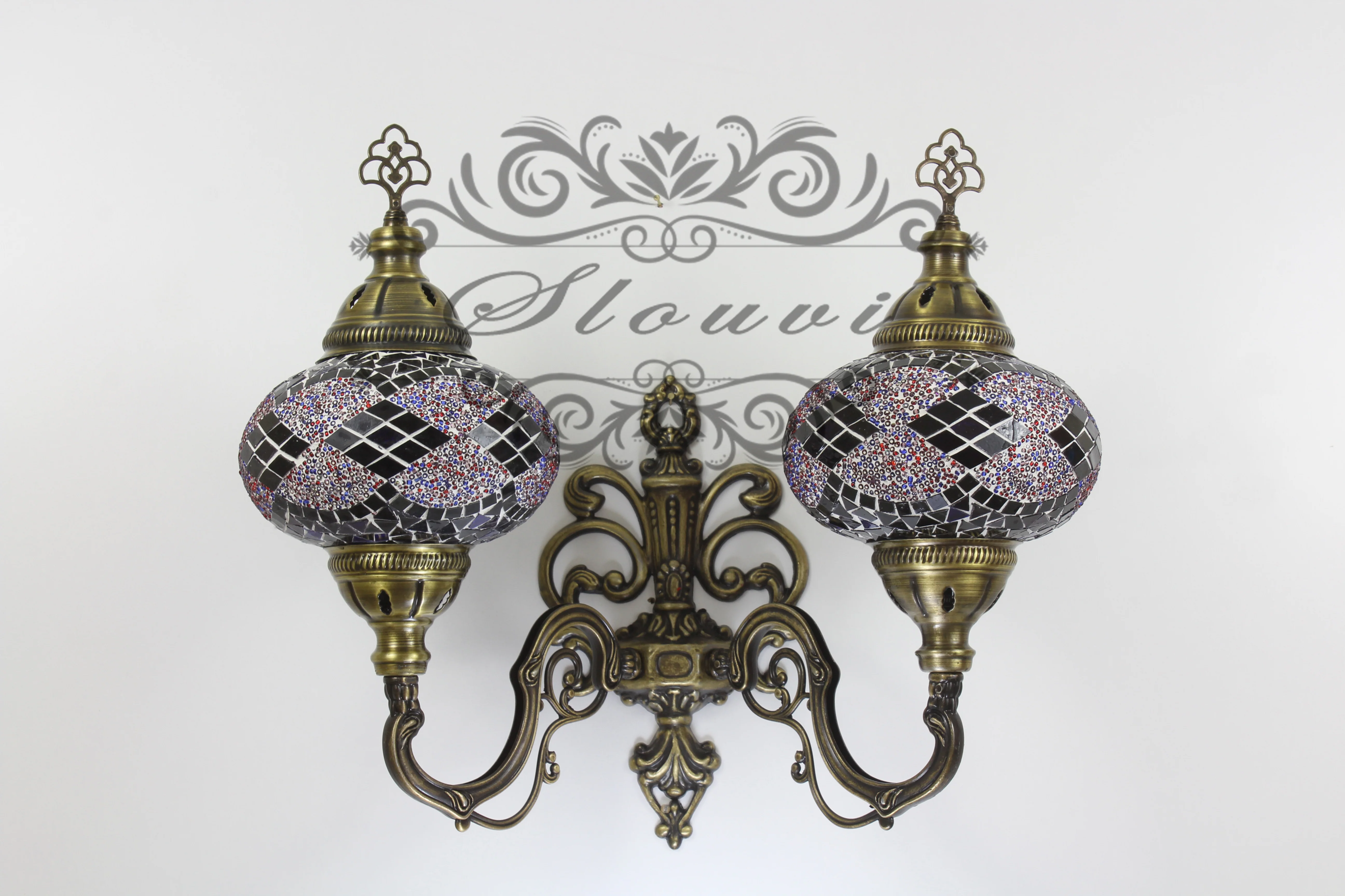 Turkish Mosaic Double Wall Sconce Large Globe Up ID: WDLU09 - Image 3