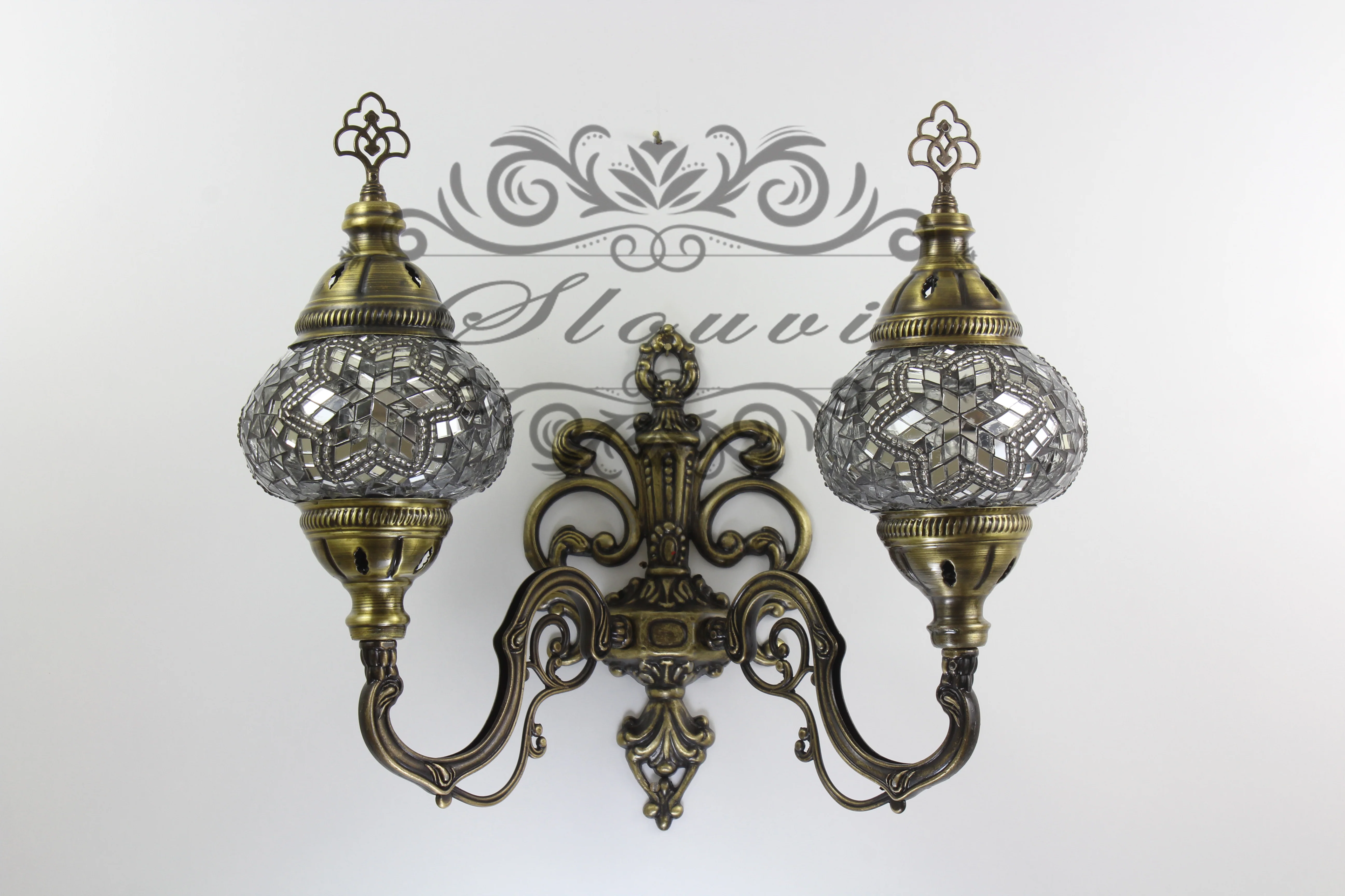 Turkish Mosaic Double Wall Sconce Medium Globe Up ID: WDMU01 - Image 3