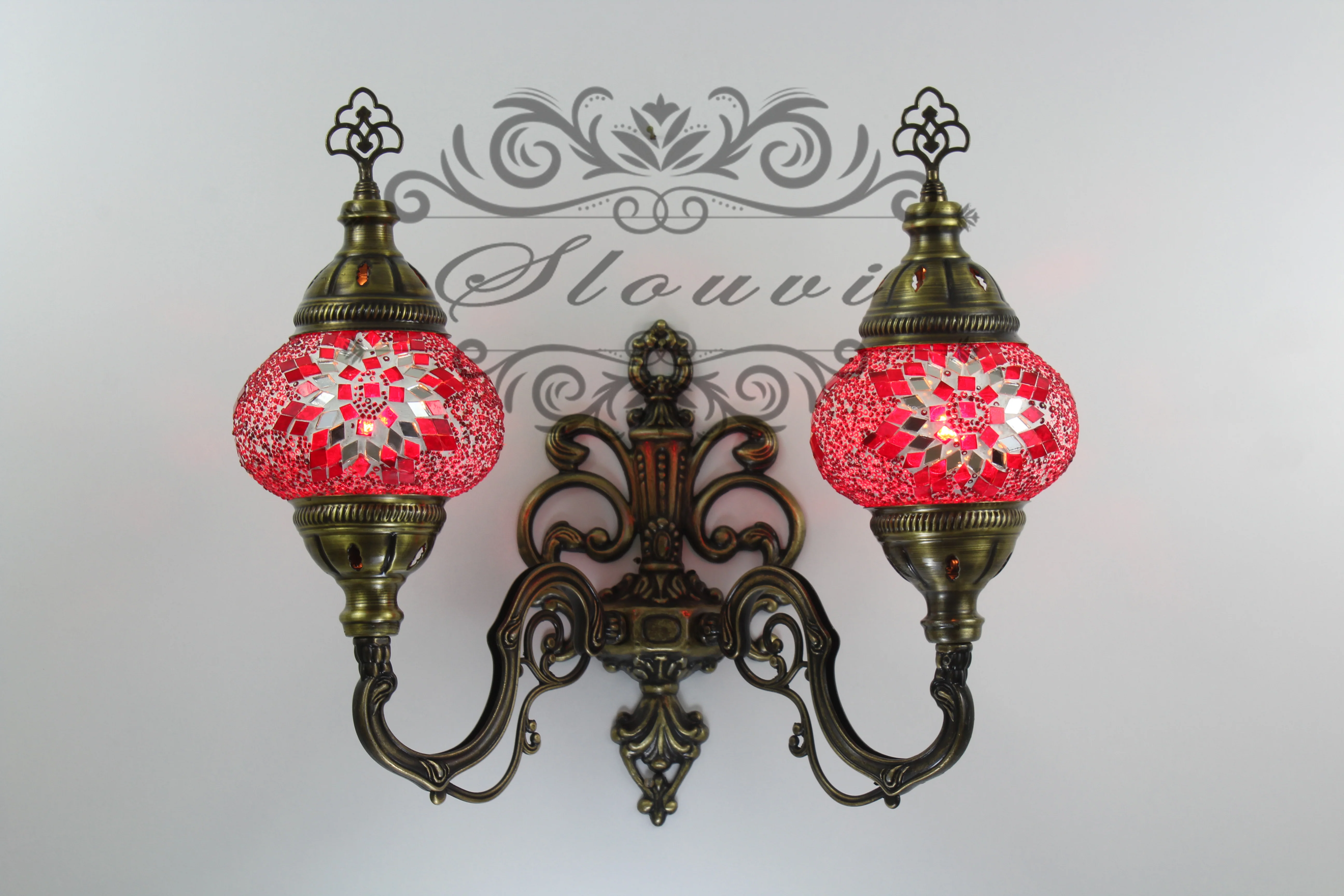 Turkish Mosaic Double Wall Sconce Medium Globe Up ID: WDMU08