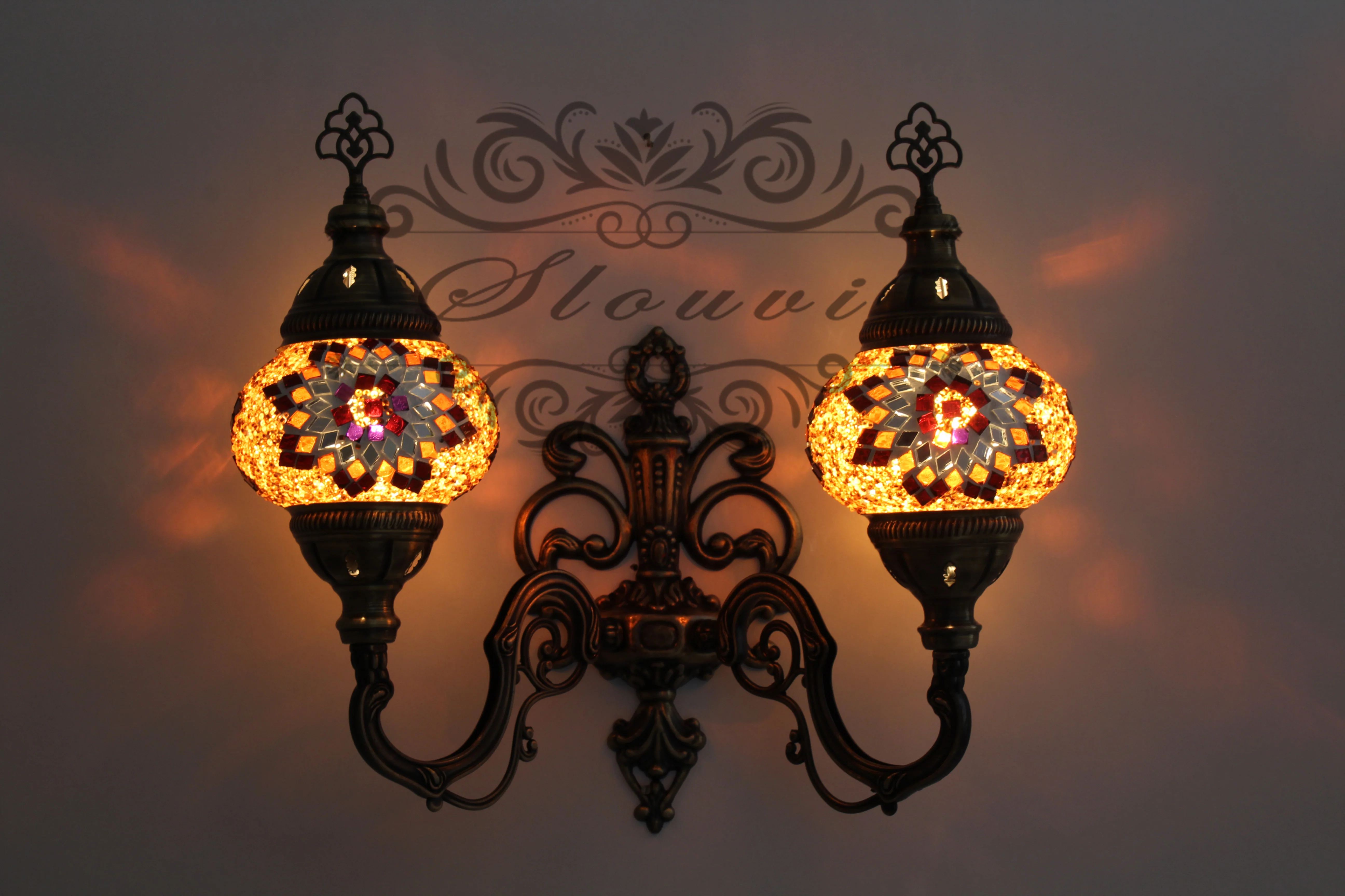 Turkish Mosaic Double Wall Sconce Medium Globe Up ID: WDMU09 - Image 2