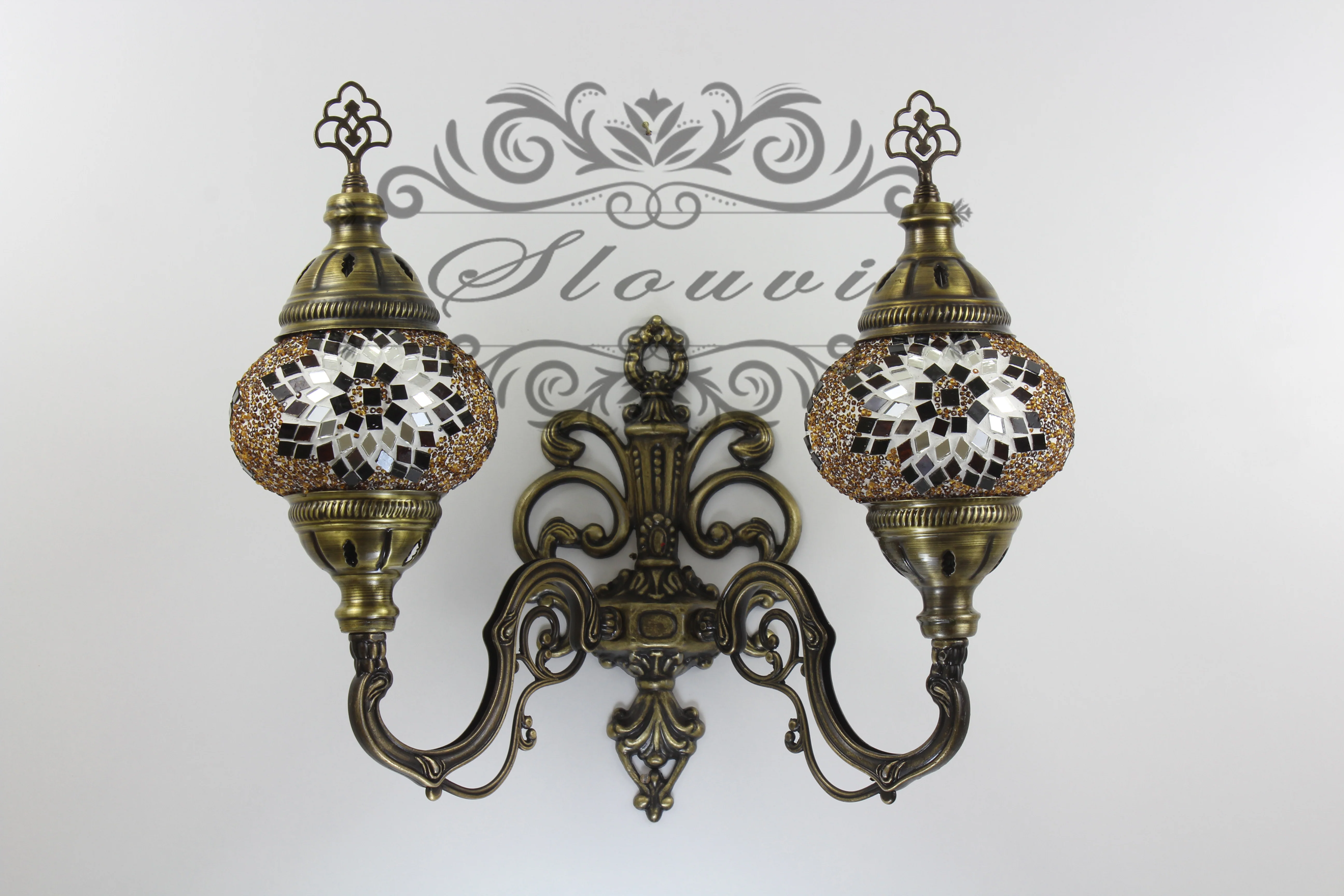Turkish Mosaic Double Wall Sconce Medium Globe Up ID: WDMU09 - Image 3