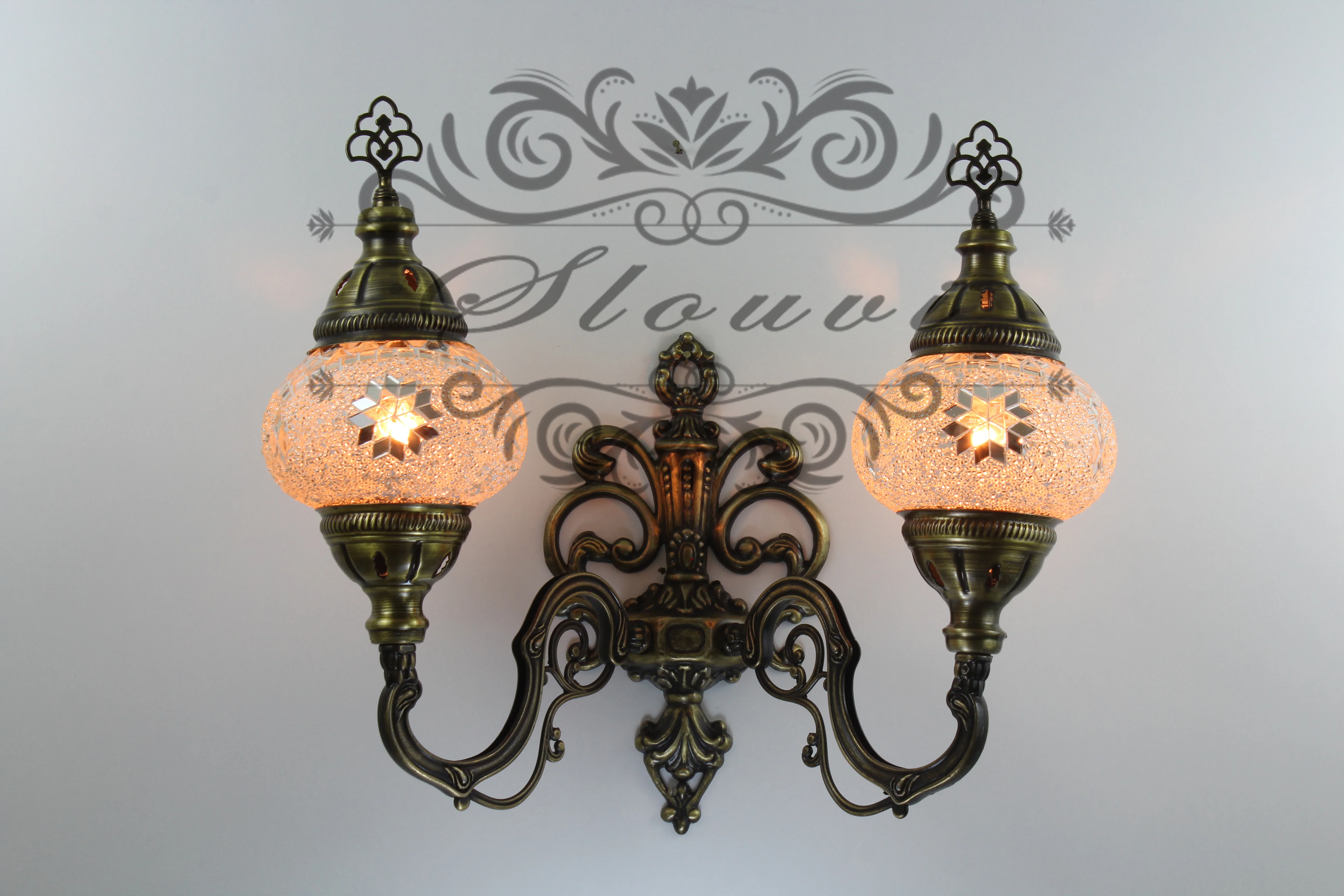 Turkish Mosaic Double Wall Sconce Medium Globe Up ID: WDMU10 - Image 2