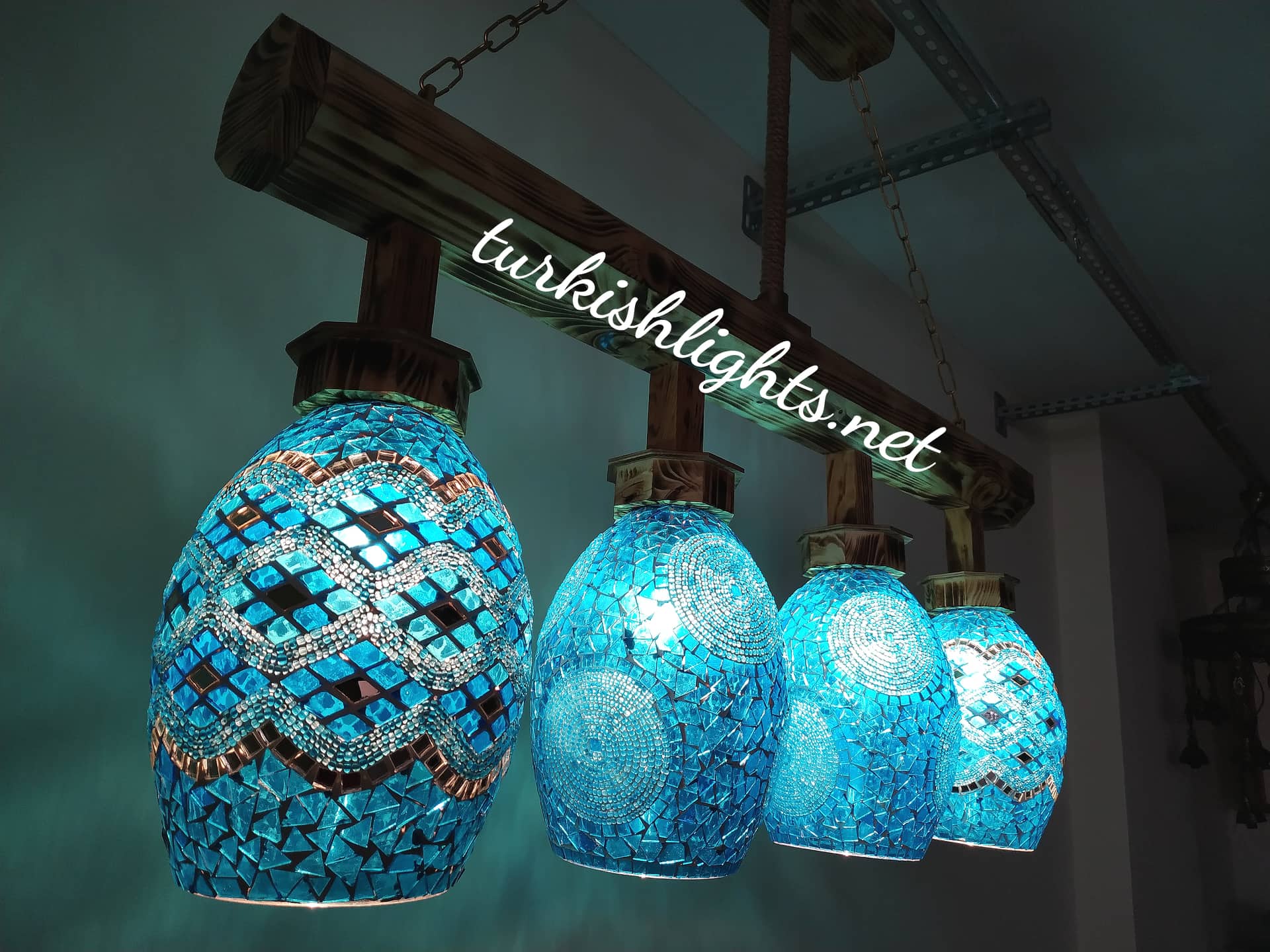Wooden Kitchen Island Pendant With 4 Globes, ID:201 - Image 2